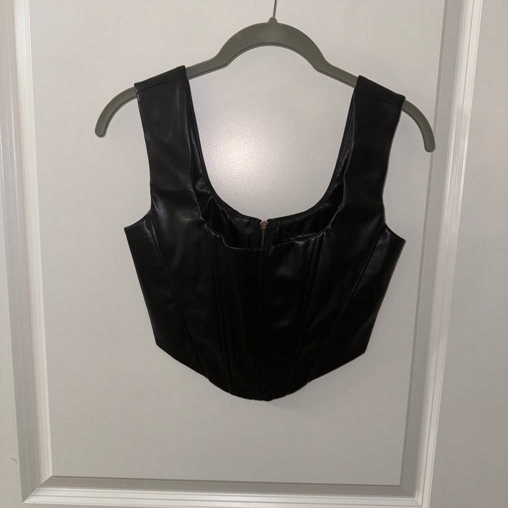 Black leather cropped corset top